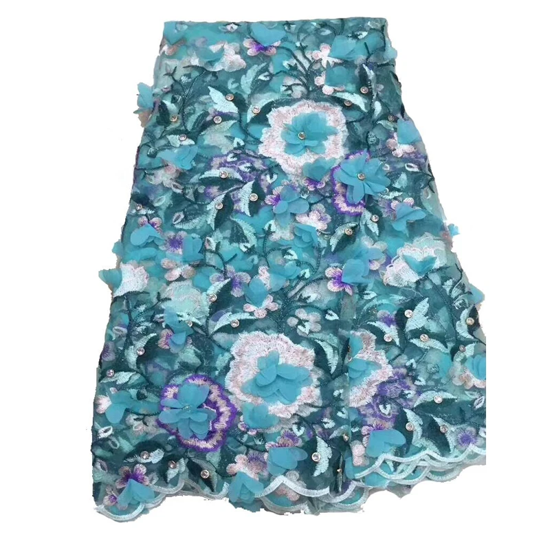 

2018 Blue Flower Dress High Quality Tulle African Lace Fabric Party Skirt
