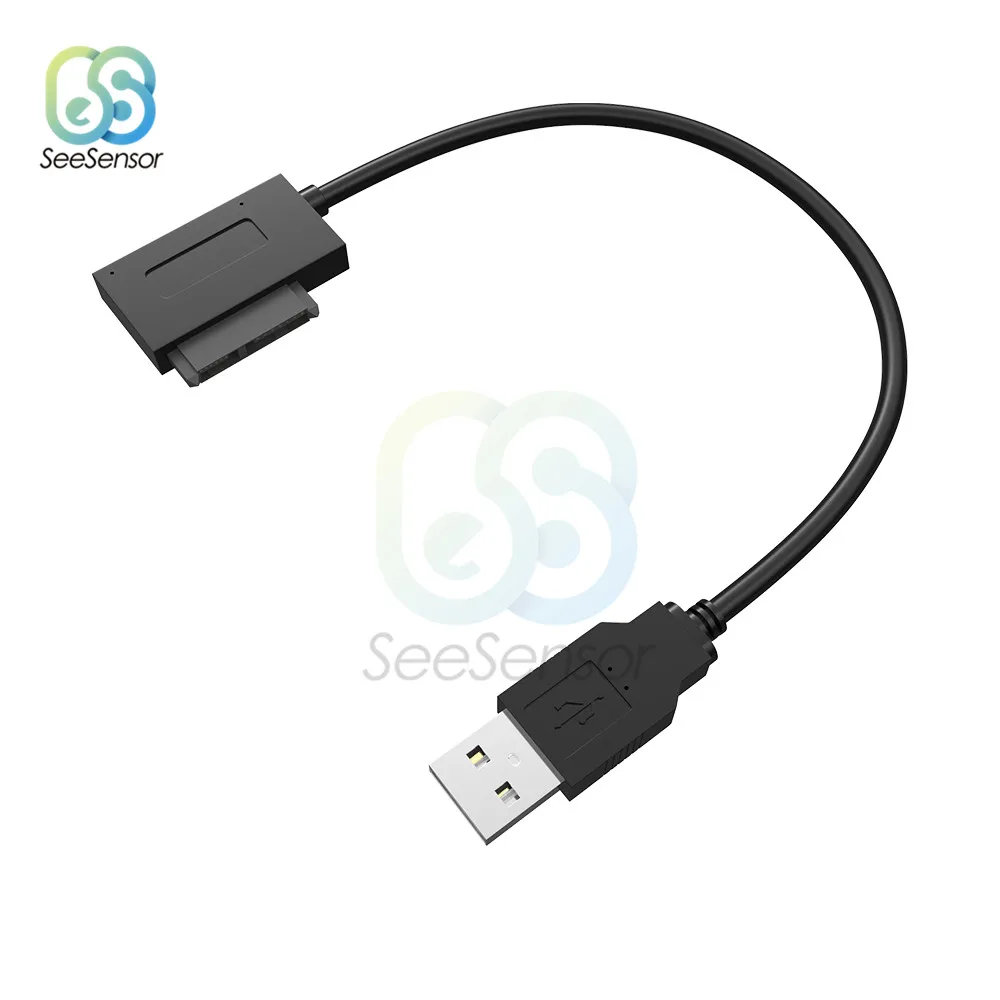 

USB 2.0 to 13Pin SATA Hard Drive Adapter Cable Connector Black Slimline for Laptop CD DVD Optical Drive No Need Power Supply