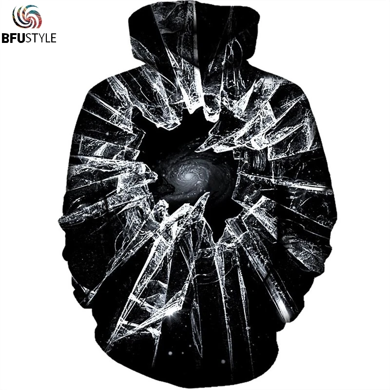 Broken Glass 3D Printing Mens Pullover Sweatshirt Streetwear Hip Hop