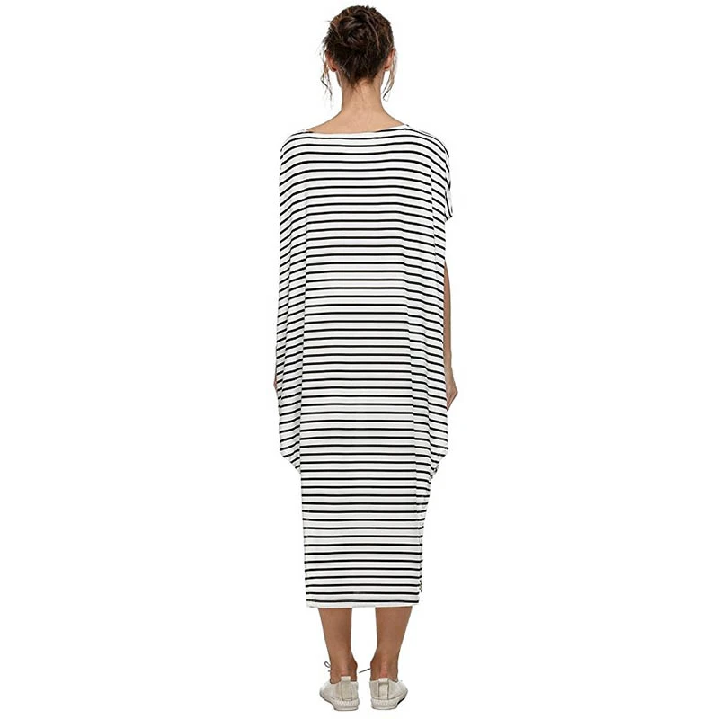 Loose Striped Long Dress Turkish Kaftans Bikini Cover up Beach Dress (3)