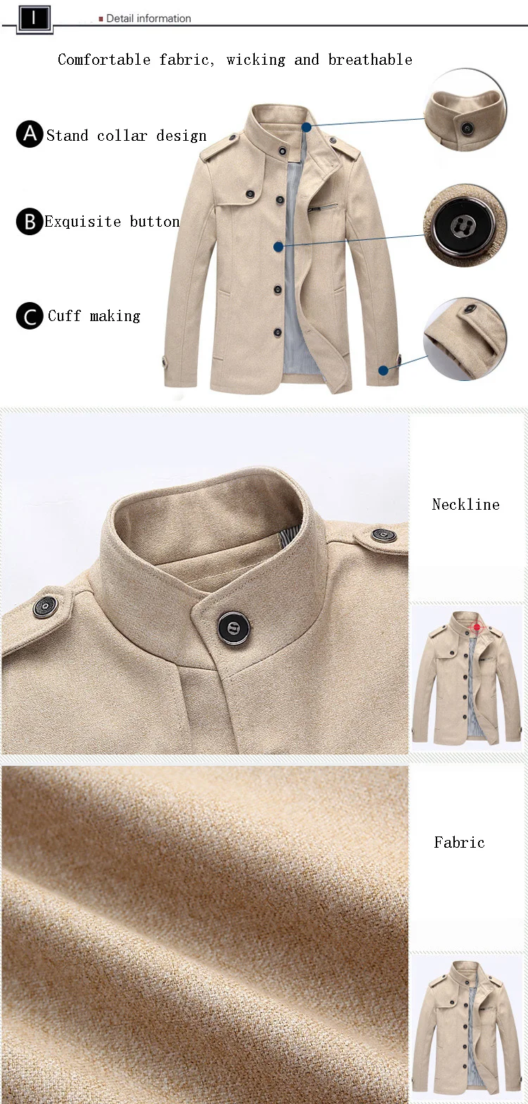 Новая мода Мужская ветровка куртка высокого качества с воротником-стойкой Корейская повседневная мужская куртка шерстяное пальто ZZG110