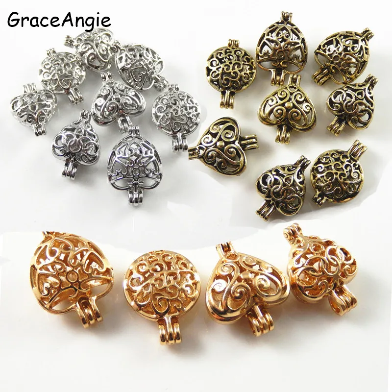 

4PCS Mixed Heart pearl beads cage essential oil diffuer lockets pendant Pendant Perfume Diffuser Cage Locket Handmade Jewelry