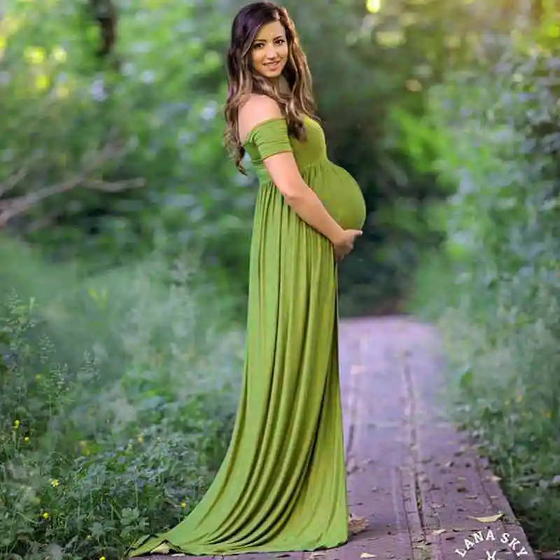 

Maternity Dress for Photo Shooting Pregnant Women Maxi Long Dress Short Sleeve Off Shoulder Dresses Maternity Photography Props