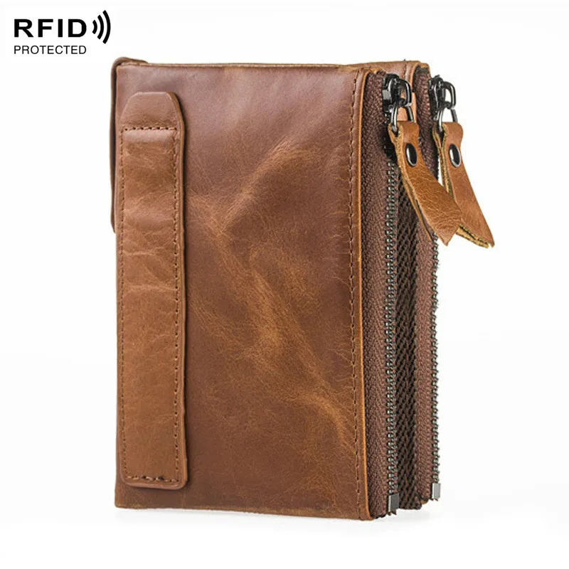 

100% Genuine Leather Men Wallet Small Zipper Pocket Men Wallets Portomonee Male Short Coin Purse Brand Perse Carteira For Rfid