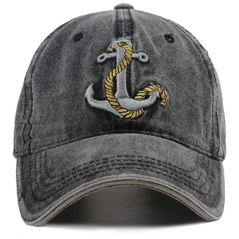 Изысканная вышитая мужская бейсбольная кепка с якорем Женская Snapback Черная