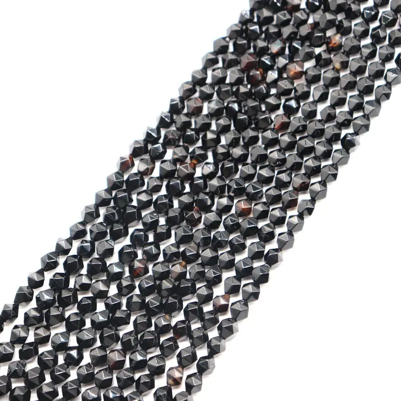 

Natural semi-finished diamond cut black onyx beads DIY bracelet necklace with jewelry accessories Size 8 mm 10 mm