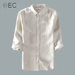 EC2018 новые мужские модные повседневные семь рукава льняная рубашка Slim Fit Мужчины социальный Бизнес Платье рубашка бренд мужской одежды