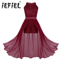 Iefiel для детей летние блестками из кружева с цветочным узором и вышивкой из шифона с цветочным узором Тюлевое платье принцессы Одежда для свадьбы, дня рождения торжественное платье