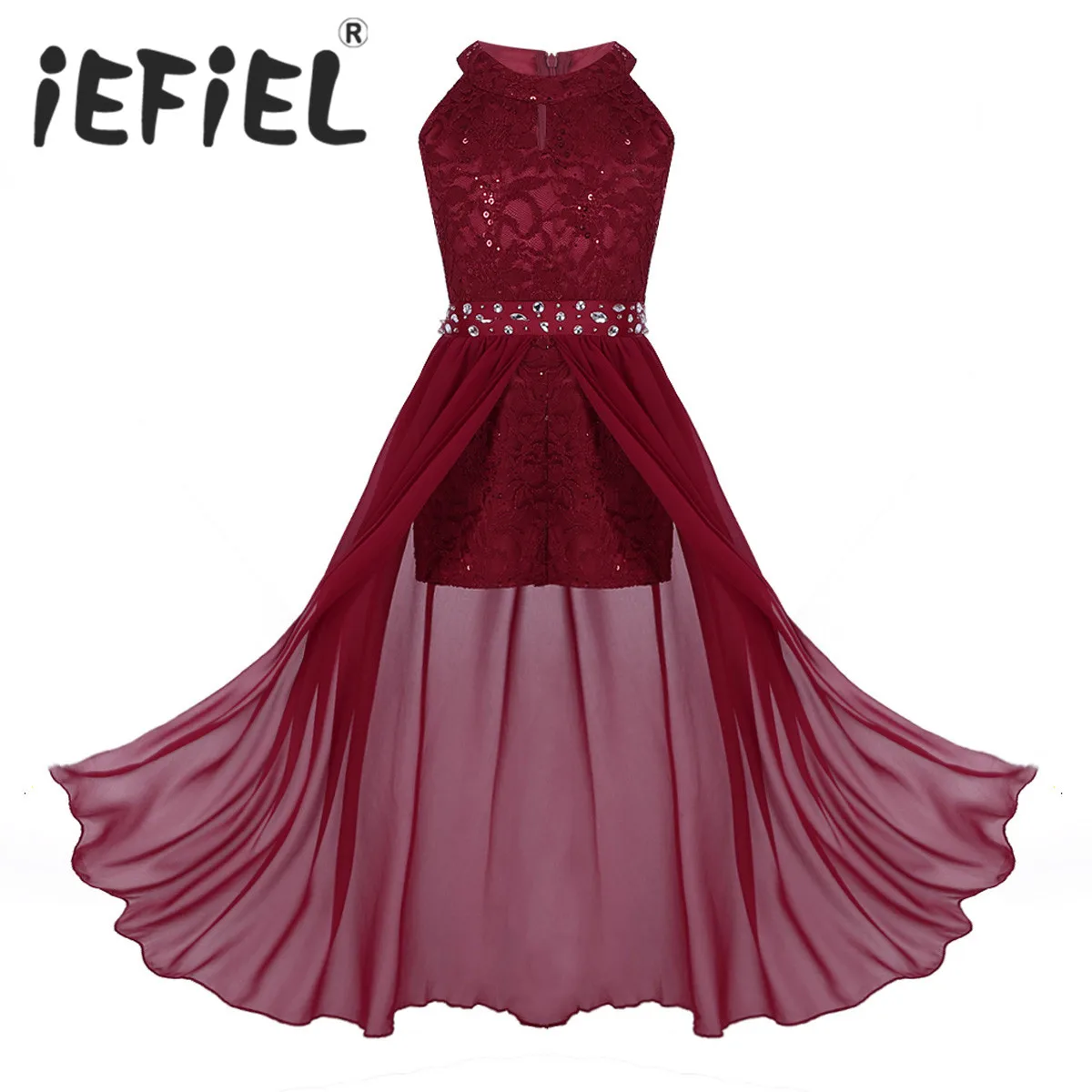 iEFiEL Kids Summer 2020 Sequined Embroidery Floral Lace Chiffon Flower Tulle Dress Princess Wedding Birthday Party Formal | Детская