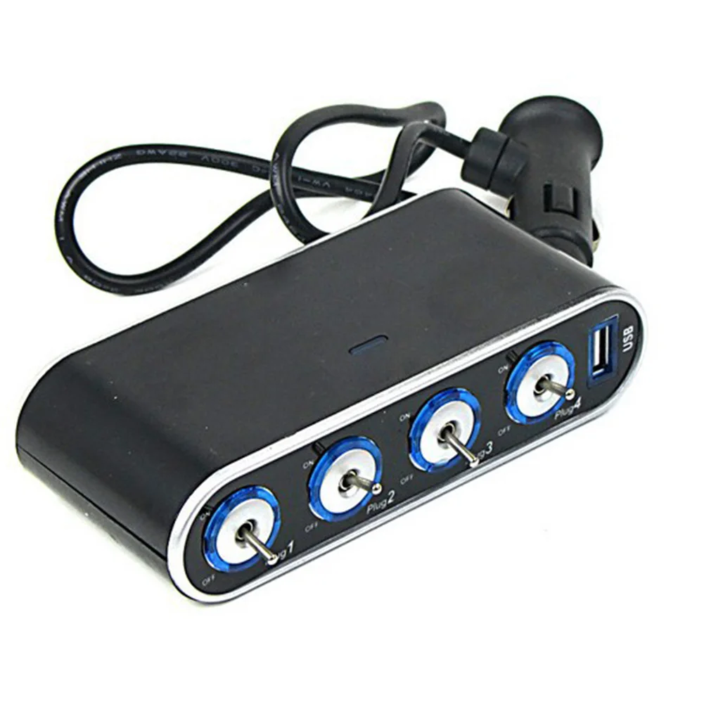

New 3-Way Triple Led Car Cigarette Socket Splitter Charger Power Adapter + 1 USB Allume Cigarette Voiture Car Styling