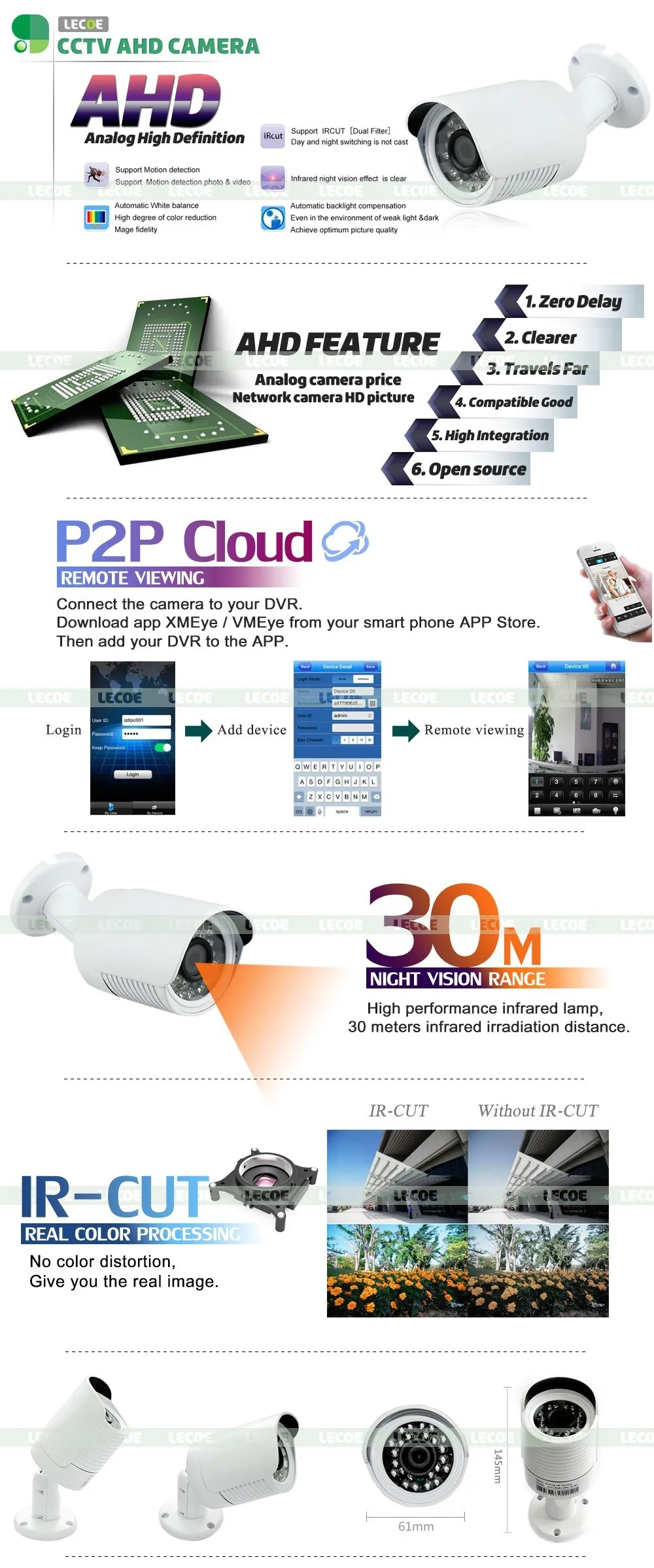 full 1080P 2.0MP 8CH 1080P surveillance System AHD DVR KIT CCTV video recorder home security system