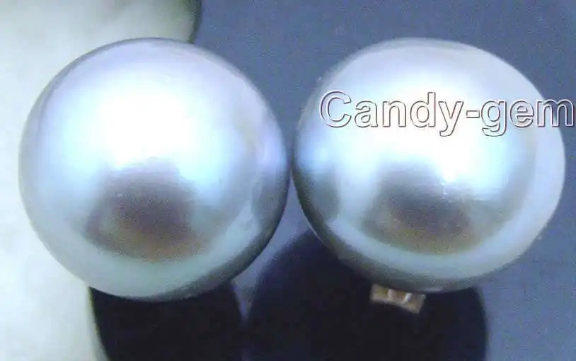 

SALE Big 10-11mm Gray Flat Natural Freshwater Pearl Earring &Silver 925 stud-362