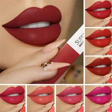 Seksi Merah Bibir Velvet Lipstik Tahan Air Batom Warna 12 Warna Lip Gloss Makeup Tahan Lama Matte Nude Lipgloss Membuat lebih Tinggi(China)
