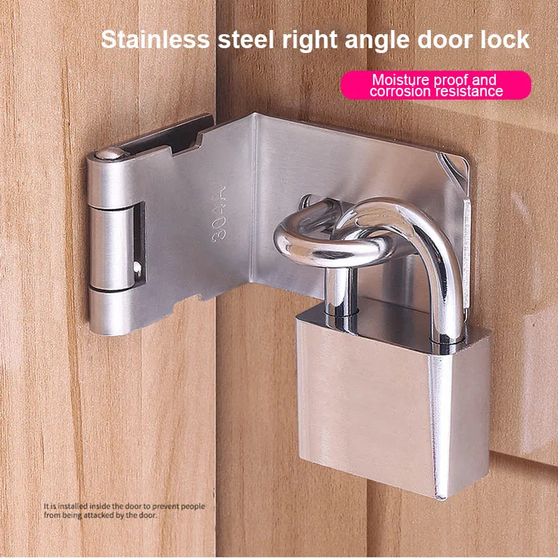 Door Hasp Latch 90 Degree Stainless Steel Safety Angle Locking Latch
