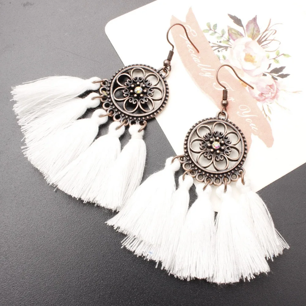 

New Ethnic Bohemian Drop Dangle Long Rope Fringes Retro Tassel Earrings Red Sector Earrings for Women Party Jewelry