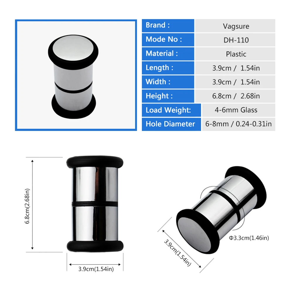 VAGSURE 2 шт./лот 6,8*3,9 см c одним отверстием круглый раздвижной стеклянной дверной ручки для 4-6 мм ручки корпуса для Аксессуары для душевой кабины