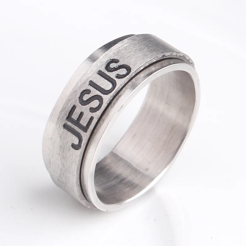 free shipping 8mm Silver JESUS rotation 316L Stainless Steel wedding