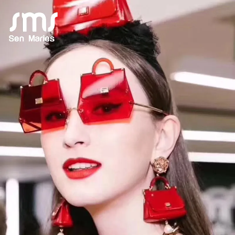 New Trend Handbag Sunglasses Women 2019 Luxury Brand Fashion Irregular Metal Frame Personality Red Clear Lens Sun Glasses UV400