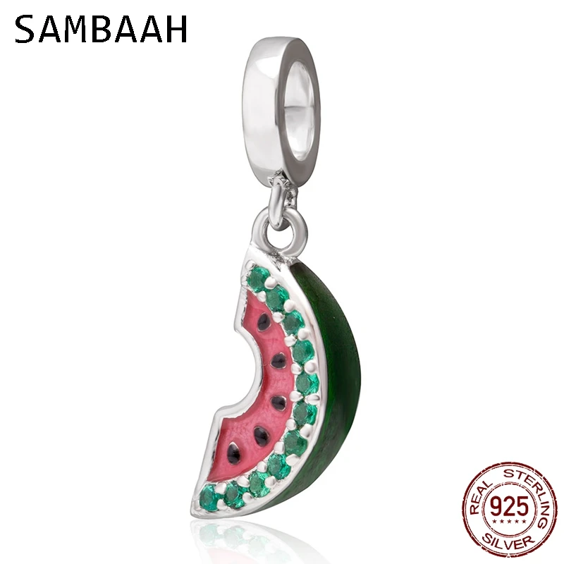 

Sambaah Dangle Watermelon Charm Pendant with CZ Stone 925 Sterling Silver Beads fit Original Pandora Summer Bracelet SS3673