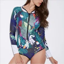 Сексуальный цельный купальник, женский купальник с листьями и птицами, плюс размер, одежда для плавания, женский купальник с пуш-ап и длинным рукавом, купальный костюм, купальный костюм