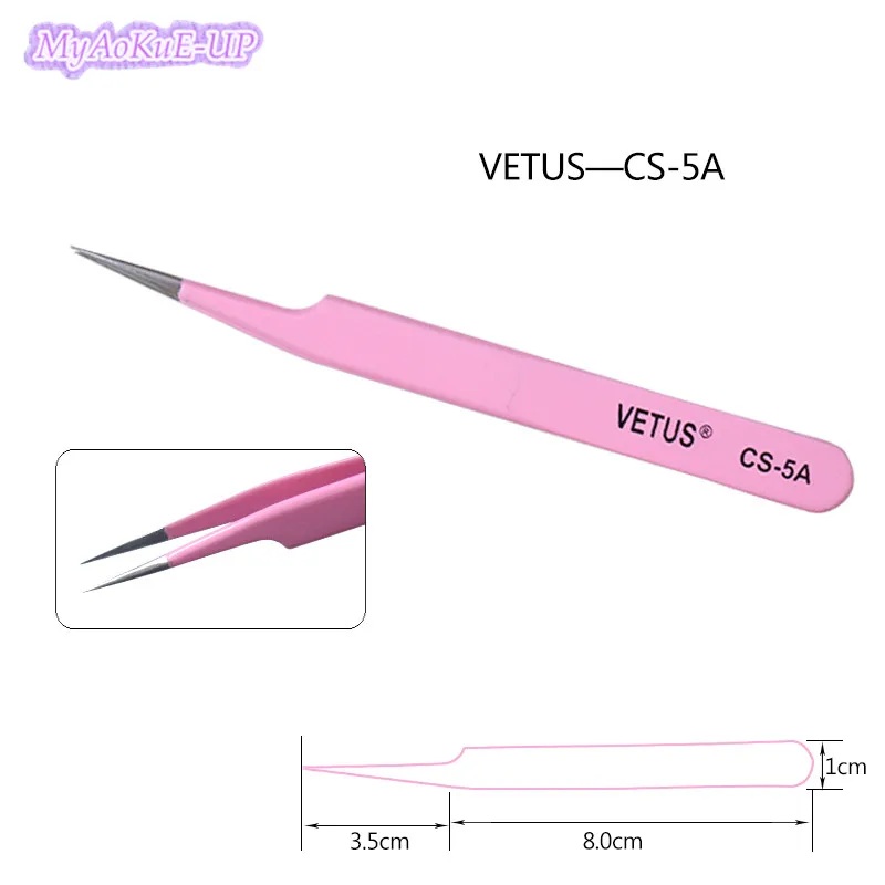 Розовый 5 шт. CS пинцеты «VETUS» нержавеющая сталь антистатические пинцеты для наращивания ресниц CS-11, CS-12, CS-15, CS-5A пинцет