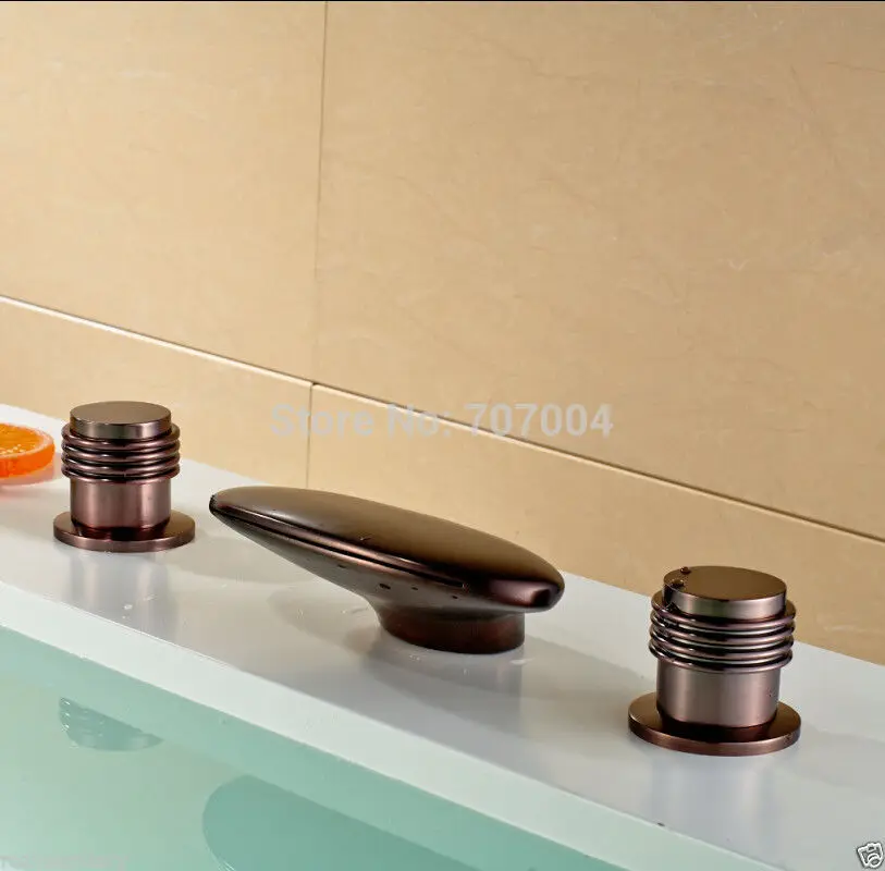 Wholesale And Retail Oil Rubbed Bronze Waterfall Bathroom Basin Faucet Deck Mounted Basin Mixer Taps