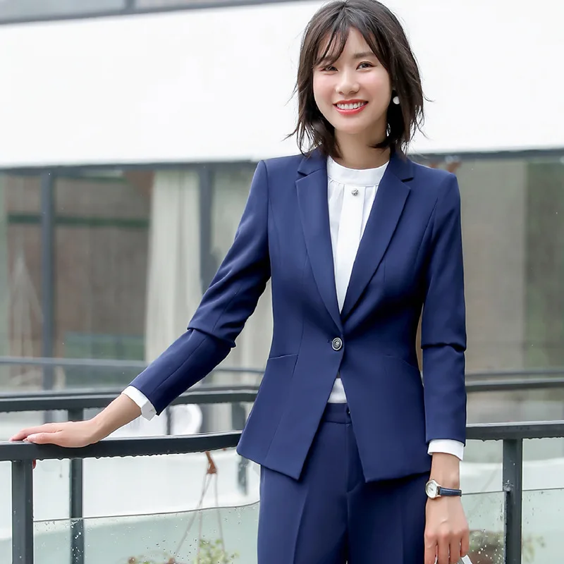 Business ladies suit 2019 new high quality fabric fashion solid color temperament office blazer women casual trouser suit