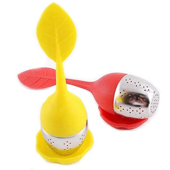 

50pcs Tea Infuser Reusable Silicone Tea Strainer Sweet Leaf with Drop Tray Novelty Tea Ball Herbal Spice Filter Tea Tool