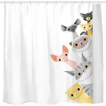 Śliczne krótkowłosy Peekaboo koty zasłona prysznicowa kreskówka dla dzieci miłośnik kotów zabawny ciekawy kotek cipki tkanina zestaw dekoracyjny do łazienki