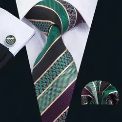 LS-1694 Барри. ван 2017 Мужская Tie набор шелк Gravata зеленый полосатый галстук Hanky запонки для свадьбы Бизнес нарядная одежда, Бесплатная доставка