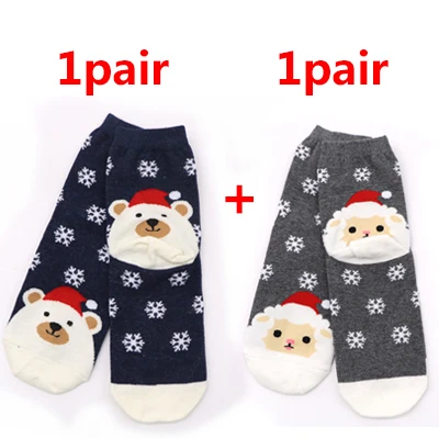 1/2 пары, милые носки с рождественскими рисунками теплые зимние хлопковые носки с лосем, снеговиком и лисой подарок на год, короткие носки с забавным рисунком для девочек - Color: 2Pairs