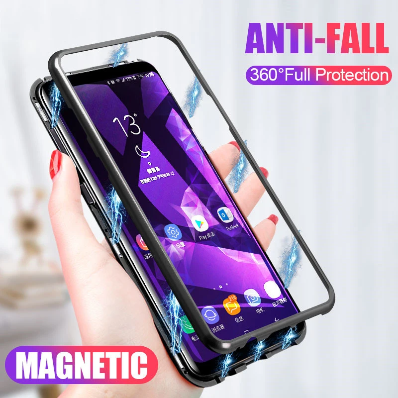 

Magnetic Adsorption Metal Case On For Samsung Galaxy S10e S8 S9 Plus A50 A30 A20 A10 Note 8 9 Tempered Glass Back Magnet Cover