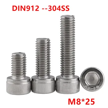 

50pcs DIN912 M8*25 Hexagon Socket Head Cap Screw Screws 304 Stainless Steel M8x25mm Allen Hex Cylinder Machine screw bolts