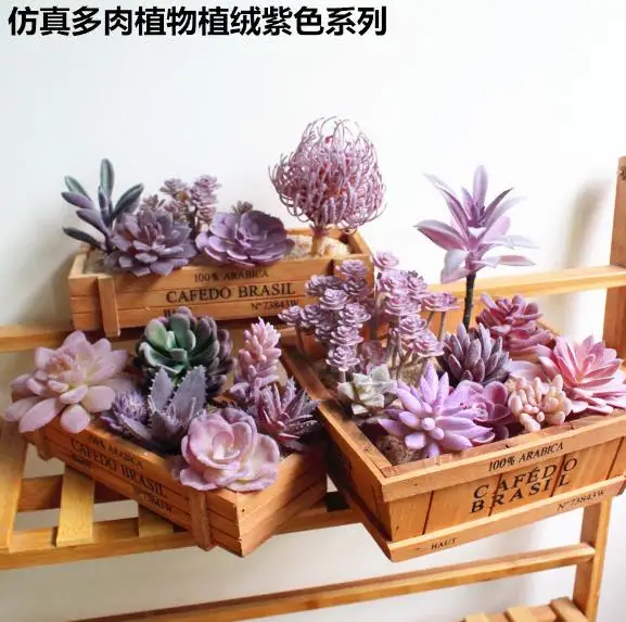 15 pcs Various Artificial Succulent Plants Lotus Landscape Decorative Flower Mini Green Fake Succulents Plant Garden Decor - Цвет: purple