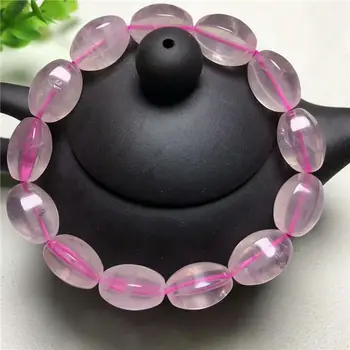 

FREE SHIPPING Natural Madagascar Rose Quartz Crystal Stretch Beads Bracelet 15*10mm AAA