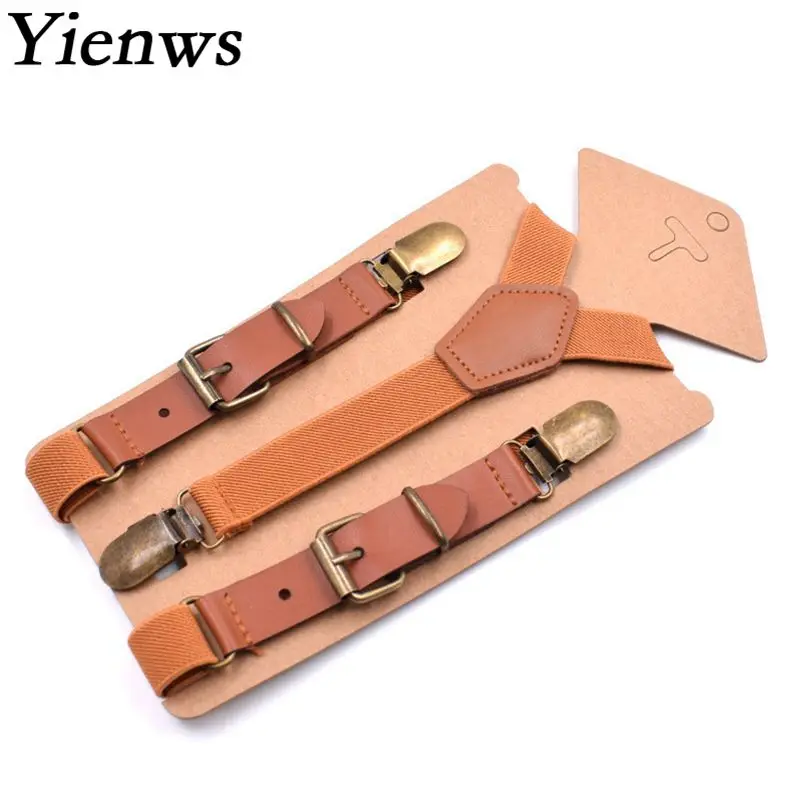 

Yienws Brown Boys Suspenders Vintage Leather Braces for Children Button Pants Suspenders for Boy Wedding Party 75cm Bretels