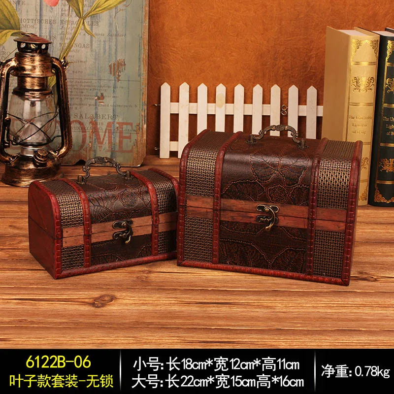 Европейский Креативный Ретро деревянный сундук с сокровищами антикварная коробка упаковочная коробка для хранения ювелирных изделий секретная комната реквизит украшения подарки - Цвет: A set