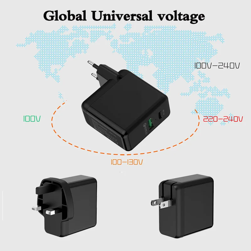 QUEENFISH 2 порта 46 Вт USB PD зарядное устройство samsung type C дорожная настенная Быстрая зарядка для huawei QC 3,0 USB C Быстрая зарядка iPhone MacBook