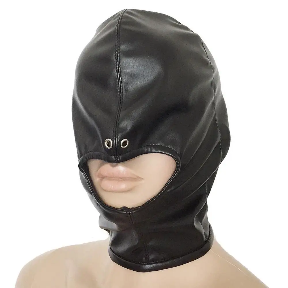 

Kinky Fetish Head Bondage Mouth Open Gimp Hood Soft Leather Back Zip Mask with Nose Vent Fetish Cosplay Costume