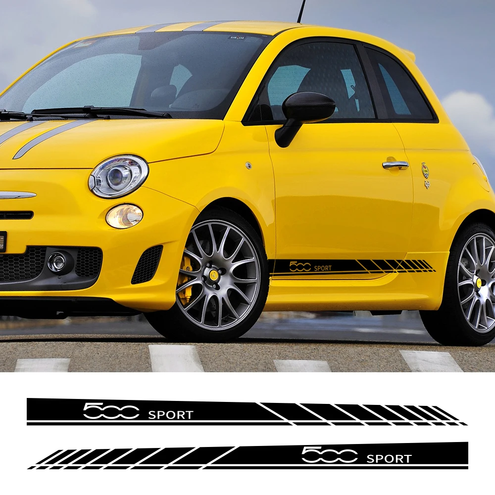 

2PCS Sport Styling Car Door Side Skirt Stickers Auto Stripes Decor Decals For Fiat 500 Wraps Body Vinyl Stickers Car Accessories