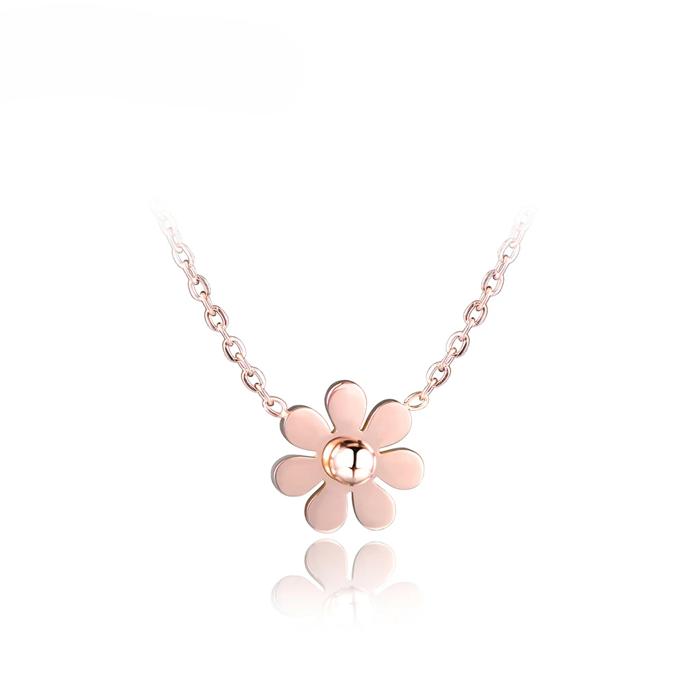 JeeMango Нержавеющая сталь ослепительно чокер с маргаритками Neckalce Серьги Кольца, комплекты украшений розовое золото прекрасный для Для женщин JSE003 - Окраска металла: Necklace
