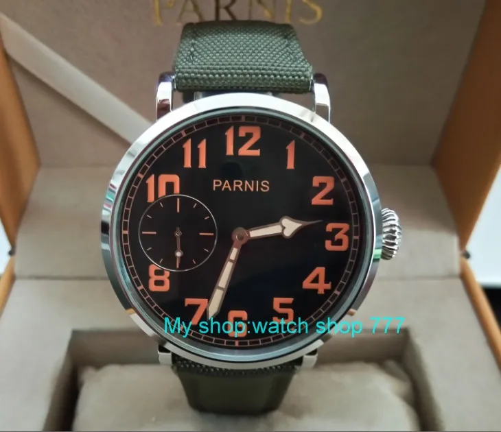 

46mm parnis Black dial Asian 6497 17 jewels Mechanical Hand Wind movement men watch luminous Mechanical watches zdgd197a