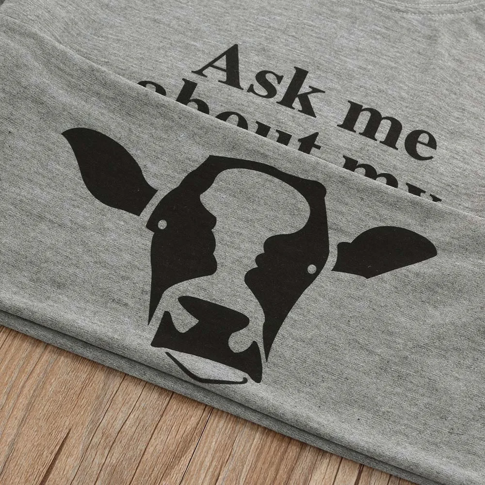 Детская футболка с надписью «ASK ME ABOUT MY MOO COW» Мягкие топы с надписью «Cow Inside» для маленьких мальчиков и девочек, Милая футболка