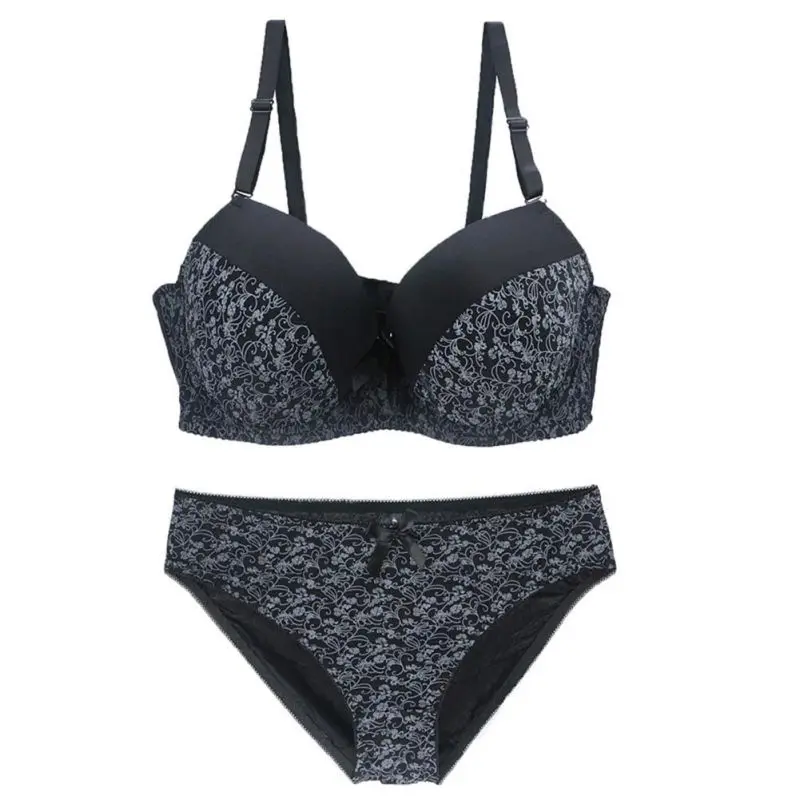 

Sexy Lace Cup D E Bra Brief Sets Plus Size 90 95 100 Large Cups Push Up Bra Set Solid Printing Intimate Underwear Women Set 7472