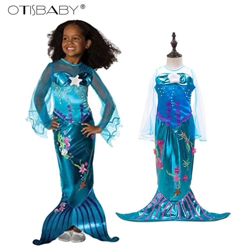 2017 New Girls Mermaid Dresses with Pearl Children Halloween Little