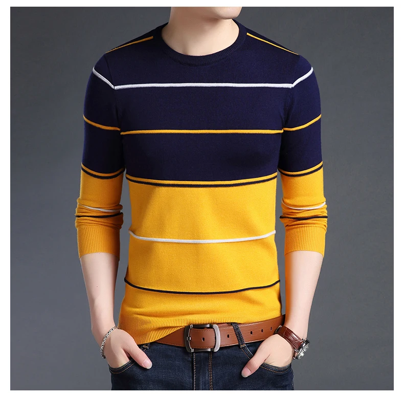 2018 New Fashion Brand Sweater Mens Pullover Striped Slim Fit Jumpers Knitred Woolen Autumn Korean Style Casual Men Clothes