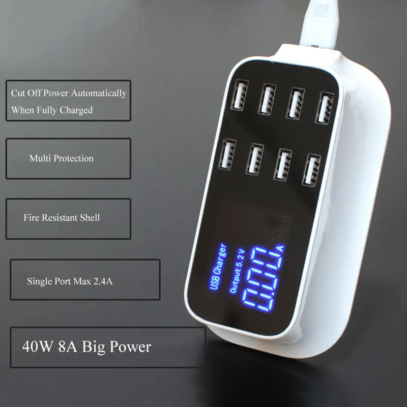 8 портов USB адаптер питания умный светодиодный дисплей станция Быстрая зарядка настенное зарядное устройство телефон зарядное устройство для xiaomi redmi samsung для iphone