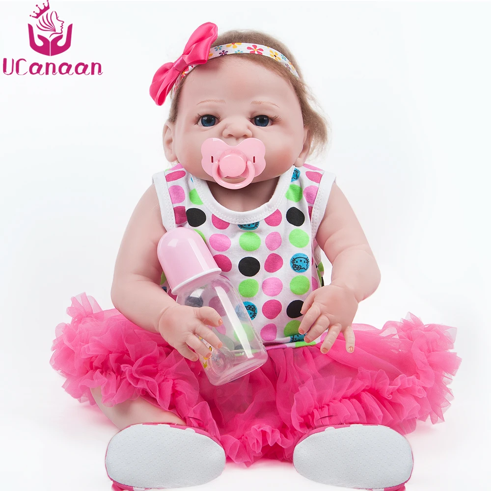 UCanaan 22Inch Silicone Reborn Baby Doll Girl Toys Lifelike Babies Soft Full Vinyl Baby Fashion Dolls Reborn doll