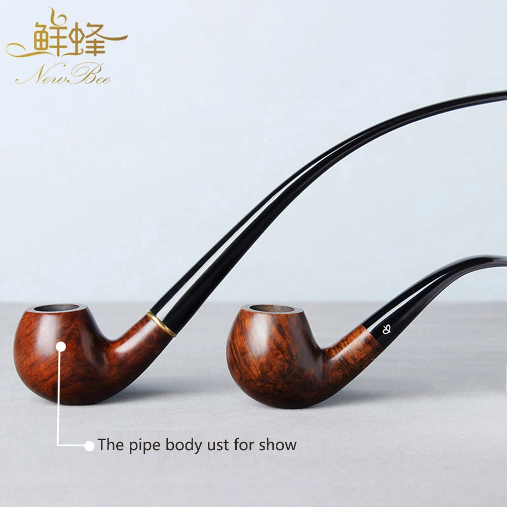 RU-NewBee Briar Wood tobacco smoking pipe with long stem mouthpiece+short mouthpiece 9 mm filter 10 cleaning Tools Tamper aa0038