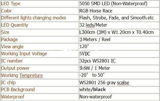 3 м DC5V светодио дный цифровой полосы Вход-Водонепроницаемый WS2801 IC 32 шт. IC и 32 шт. 5050 SMD RGB
